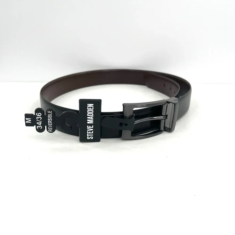 Steve Madden men’s reversible black brown square buckle belt